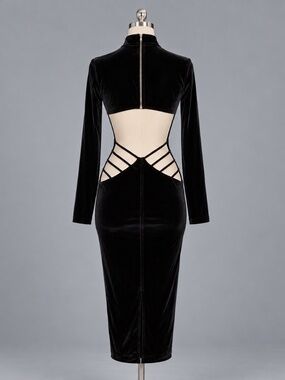 Rehab Black Velvet Cutout Midi Dress Size S NWT